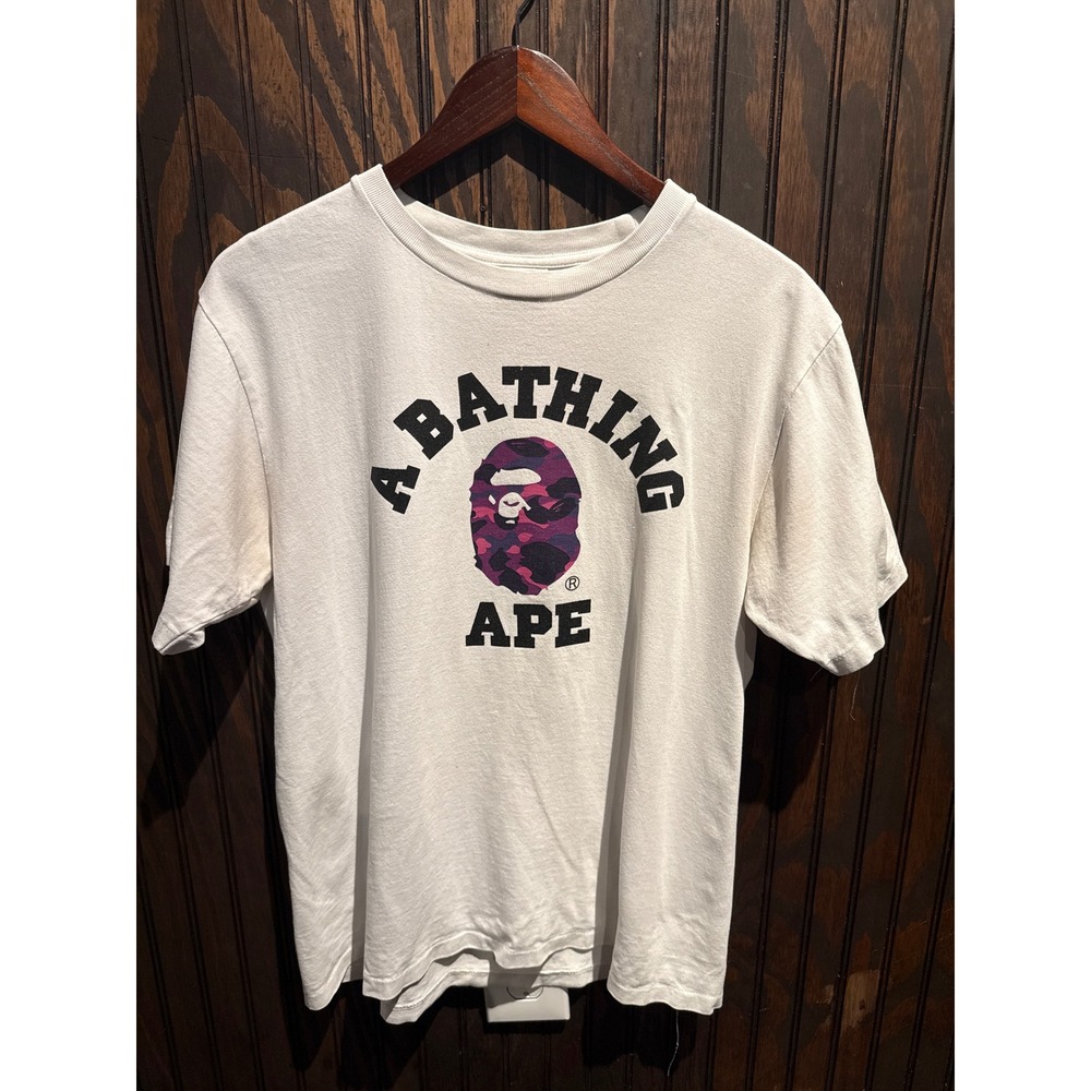 A Bathing Ape BAPE Purple Camo Ape Head Logo White Graphic T-Shirt Mens L
